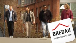 Vier Personen laufen auf einer Straße, im Vordergrund ist das Logo der Brebau © NDR /ARD Foto: Screenshot
