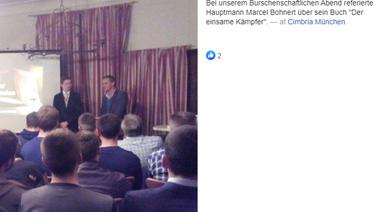 Oberstleutnant Marcel Bohnert hält einen Vortrag bei der Münchner Burschenschaft "Cimbria". (Facebook-Screenshot)  