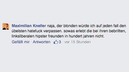 Screenshot des Hass-Kommentars von Maximilian Kneller auf Facebook (Quelle: Ruhrbarone). © http://www.ruhrbarone.de Foto: http://www.ruhrbarone.de