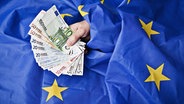 Geldscheine auf der EU-Fahne © picture alliance/Rene Fluger/CTK/dpa Foto: Rene Fluger