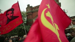 Linke Fahnen auf einer Demonstration © NDR Foto: Screenshot